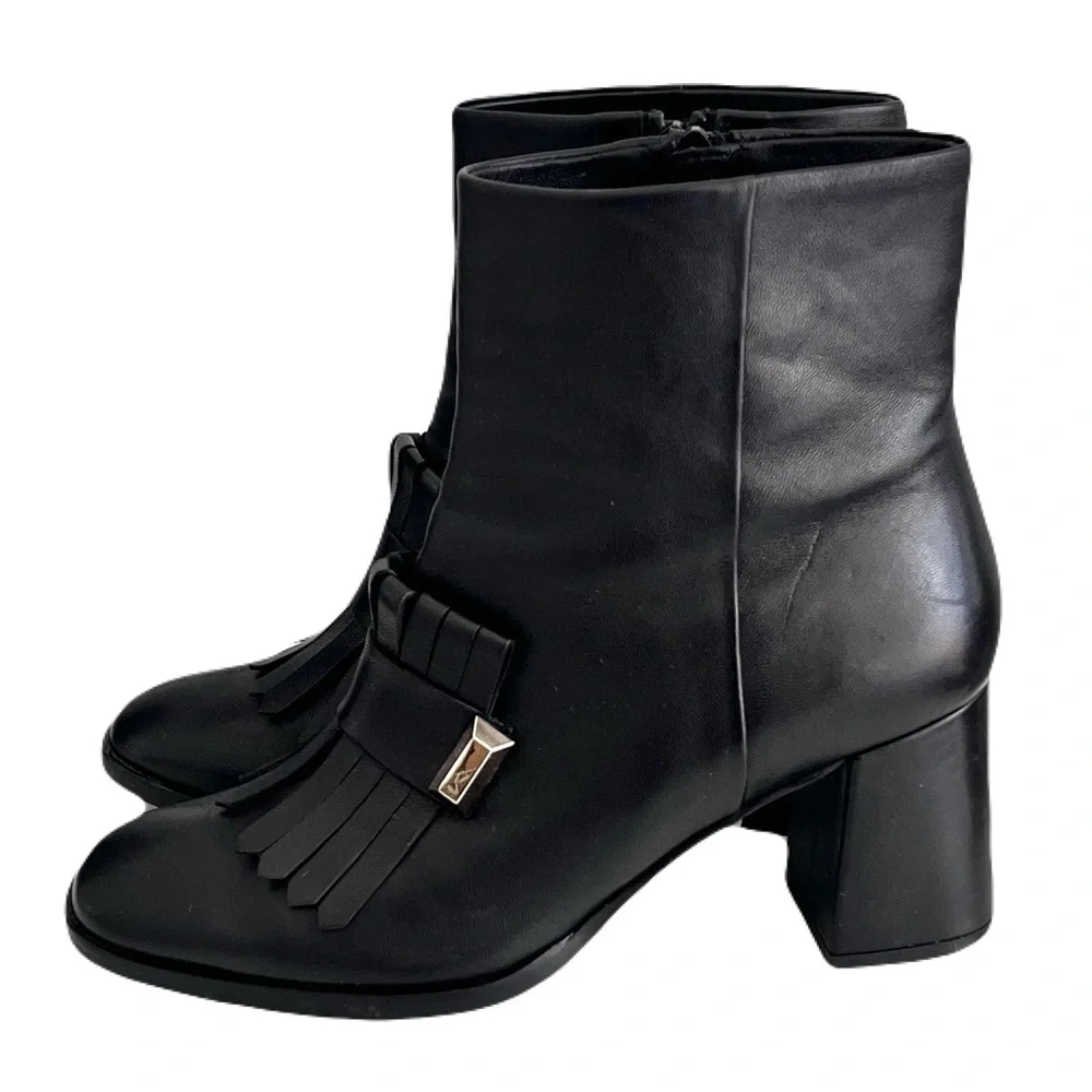 Vinci Black Leather ‘Luksor Tassel Block Heel’ Boots, Size 40